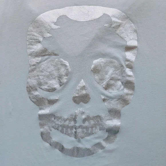 Zadig & Voltaire Tee Tunisien MC Skull V-Neck Short Sleeve Metallic Grey M NWT - Picture 4 of 16